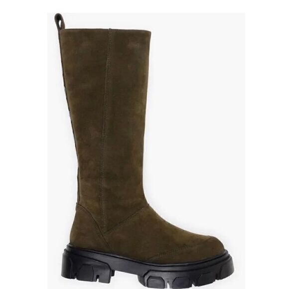 Farm Rio Knee High Olive Green Suede Lug Sole Boot NWOB Size 6 1/2 - Picture 5 of 8